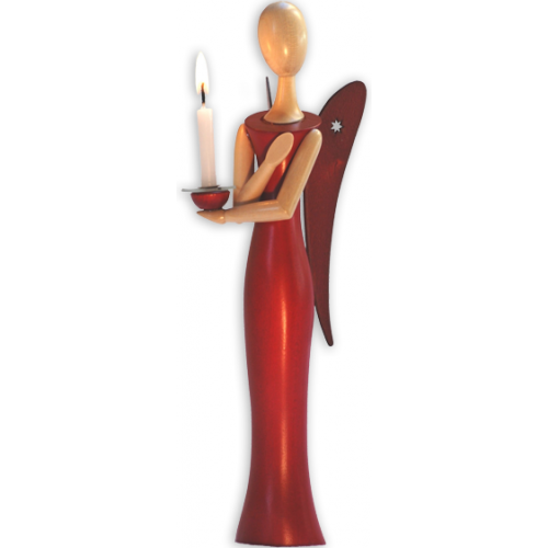 Sternkopf-Engel Red Ruby, stehend, mit Kerzenhalter (50 cm)